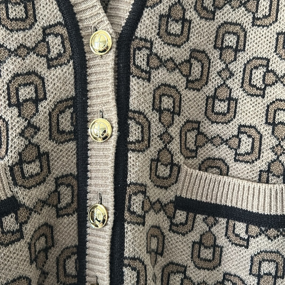 Gucci Beige and Dark Brown Horsebit Patterned Cardigan - Picture 2 of 5
